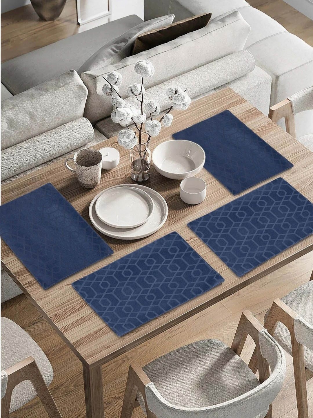 

Saral Home Blue 4 Pieces Geometric Cotton Rectangle Table Placemats