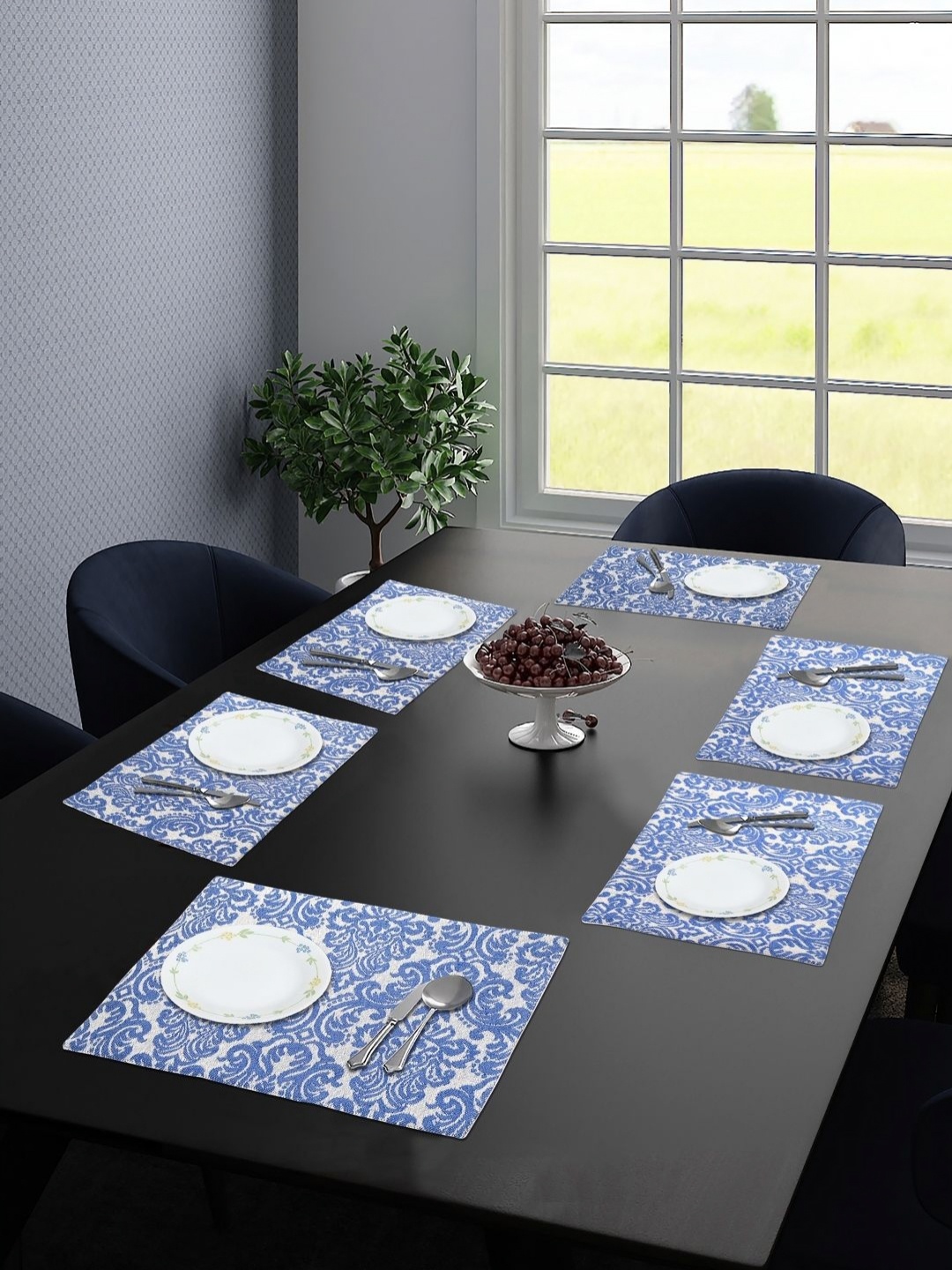 

Saral Home Blue & Beige 6 Pieces Ethnic Motifs Cotton Rectangle Table Placemats