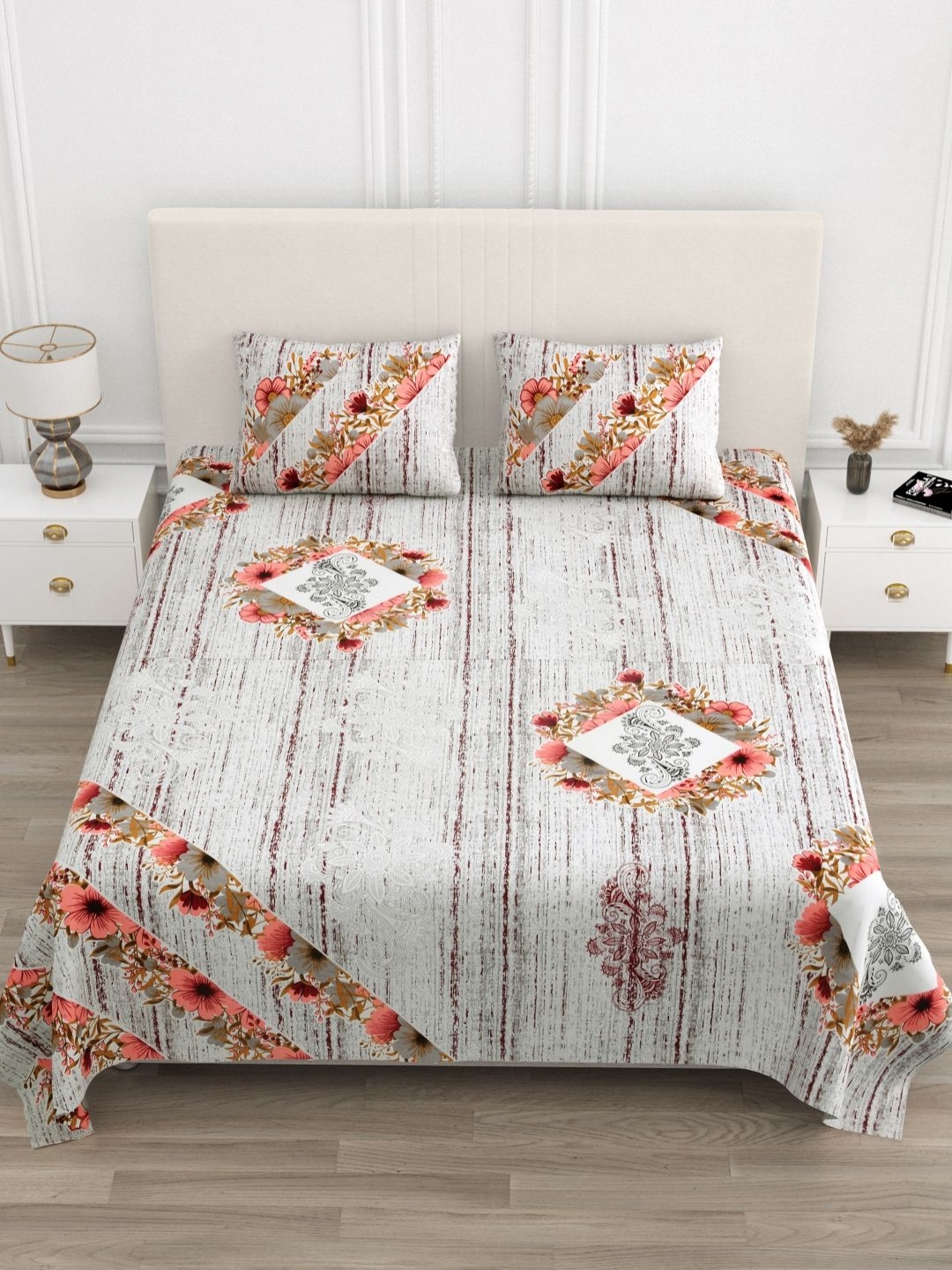

DOLLIFI Pink Floral 300 TC King Bedsheet with 2 Pillow Covers