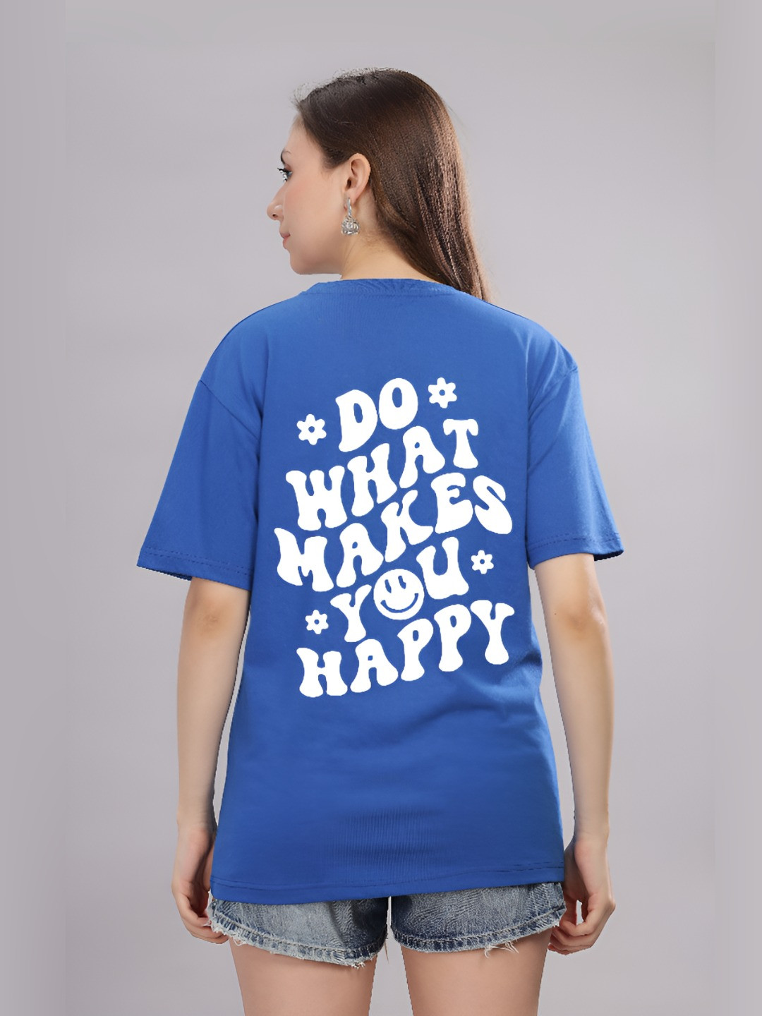 

FALTU.CO Women Printed Drop-Shoulder Sleeves Pure Cotton T-shirt, Turquoise blue