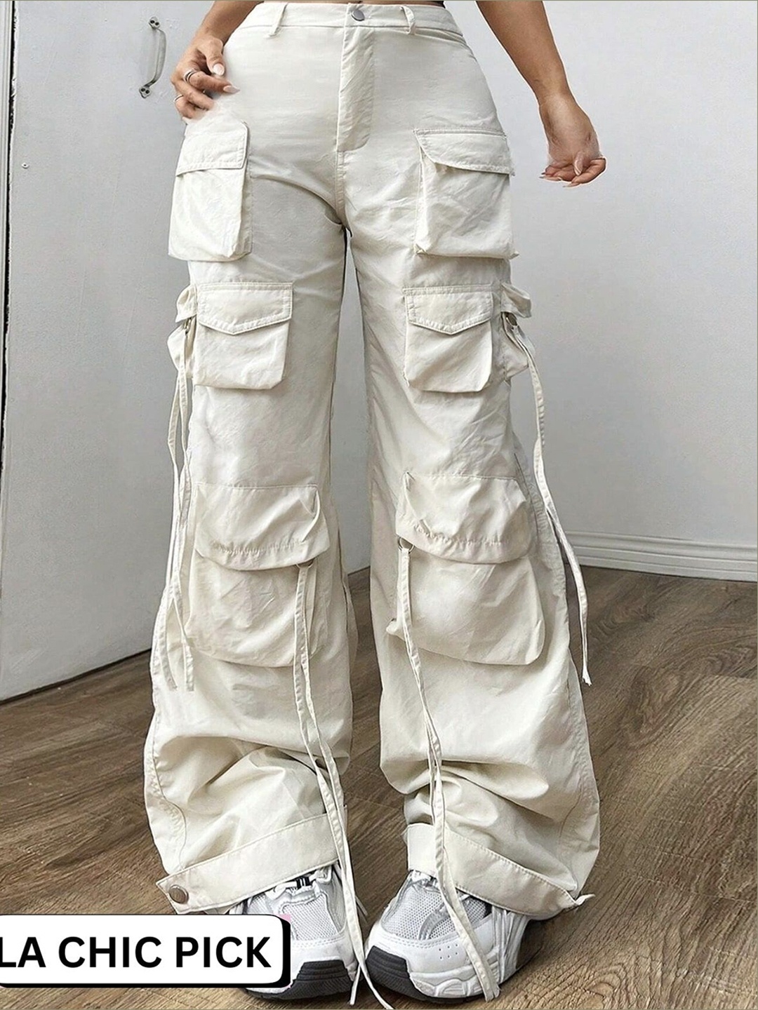 

LA CHIC PICK Women Solid Straight Fit Cargos Trousers, White