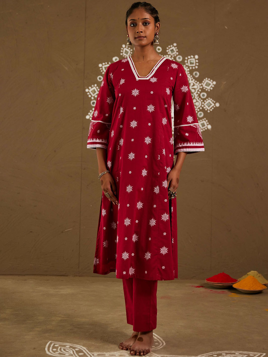 

PINK CACTII Women Ethnic Motifs Printed Kurta, Red