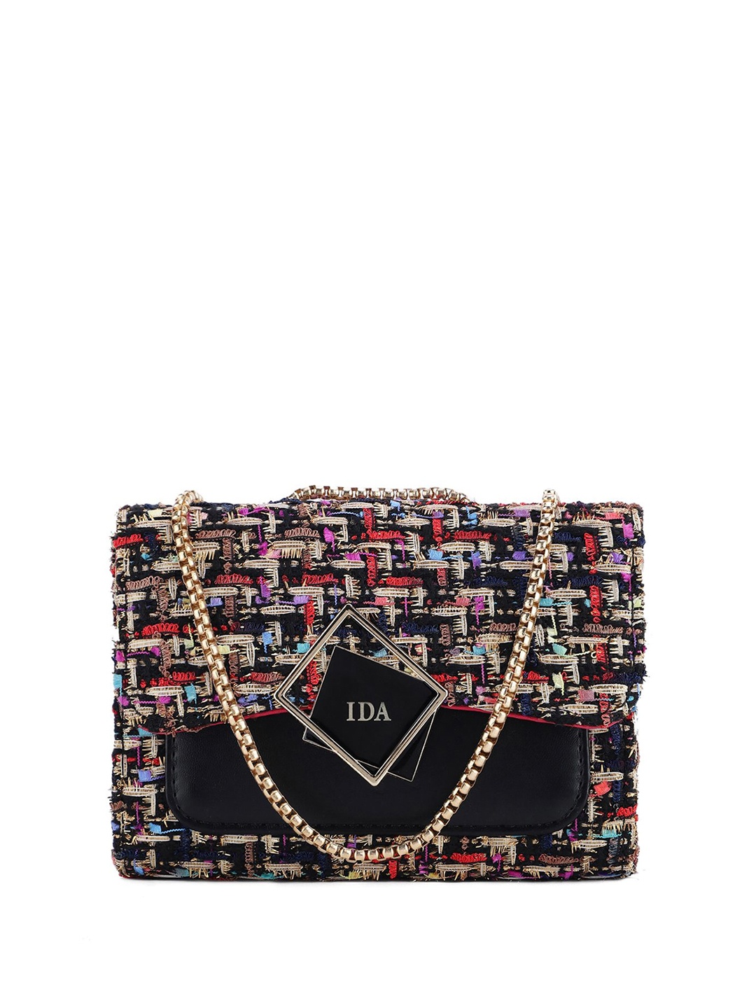 

IDA Women Textured PU Sling Bag with Tasselled, Black