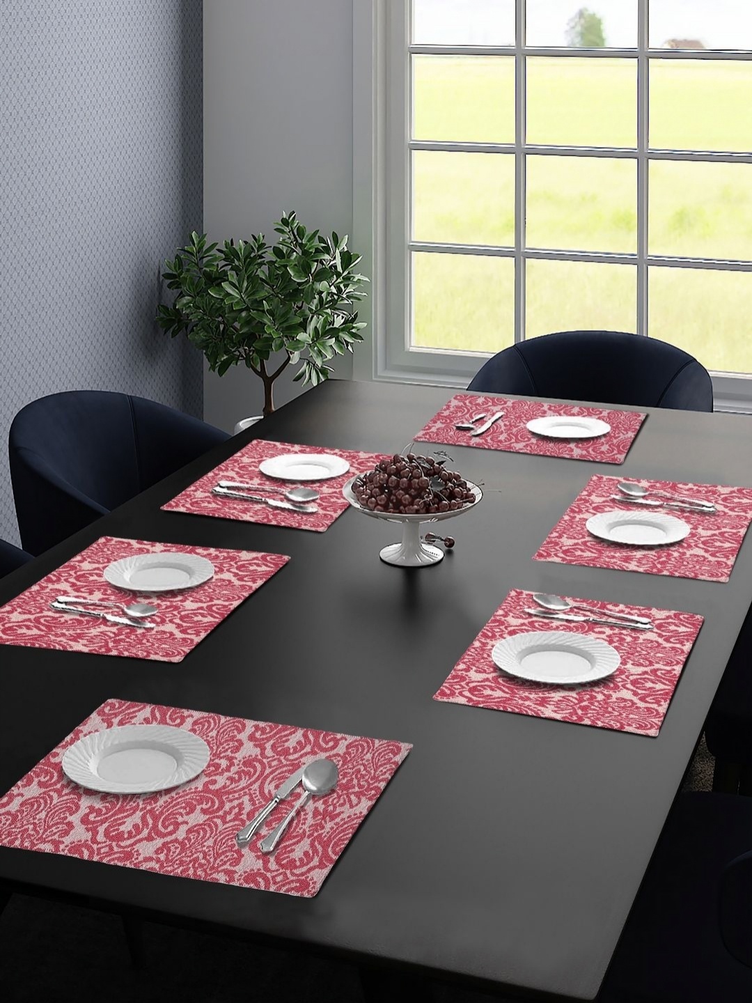 

Saral Home Maroon and Pink 6 Pieces Floral Printed Cotton Rectangle Table Placemats