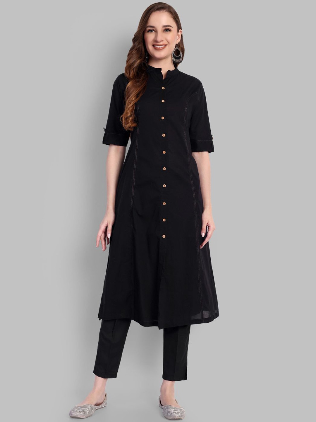 

Mera Rang Women Regular Pure Cotton Kurta with Trousers, Black