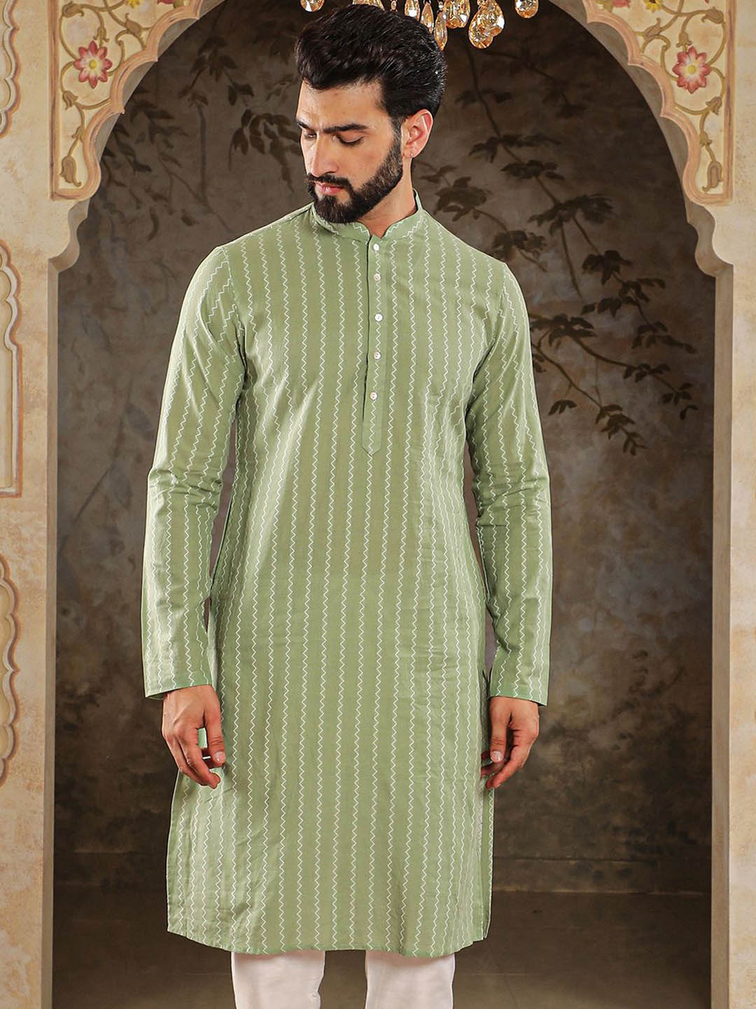 

HOUSE OF DEYANN Men Jacquard Kurta, Green