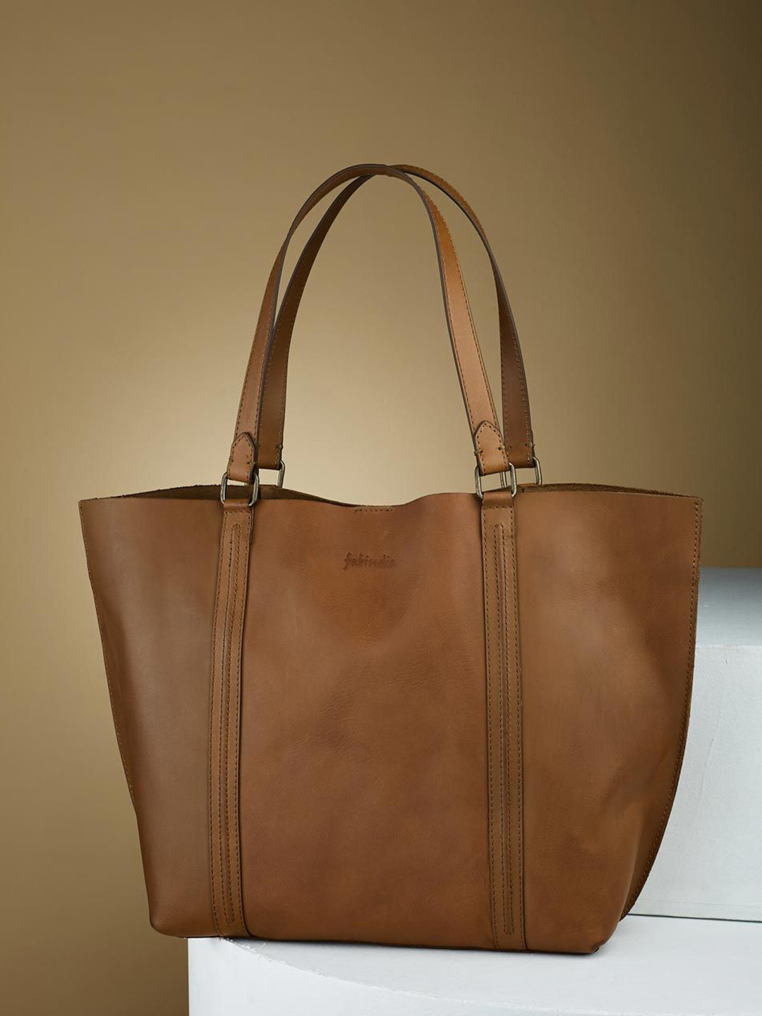 

Fabindia Women Leather Shopper Tote Bag with Quilted, Brown