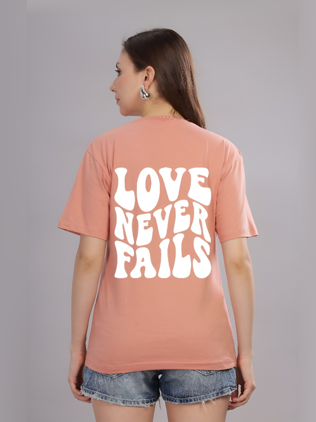 

FALTU.CO Women Printed Drop-Shoulder Sleeves Pure Cotton T-shirt, Peach
