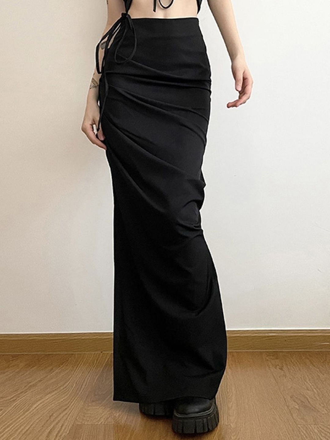 

KPOP Women Solid Straight Maxi Skirts, Black