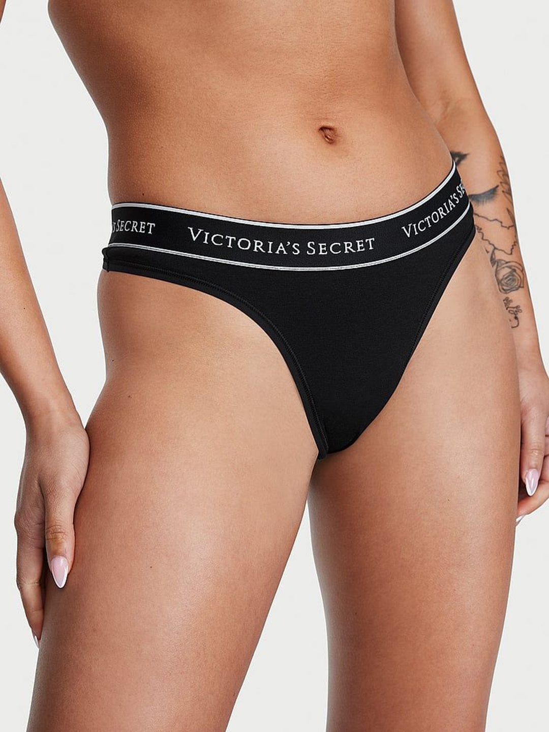 

Victoria's Secret Mid Rise Cotton Thong Briefs 1124446254A2, Black