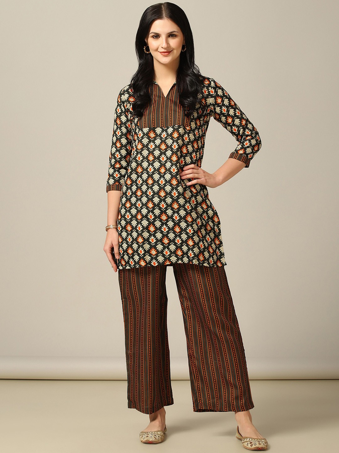 

TAGDO Printed Tunic & Palazzo Co-Ords, Black