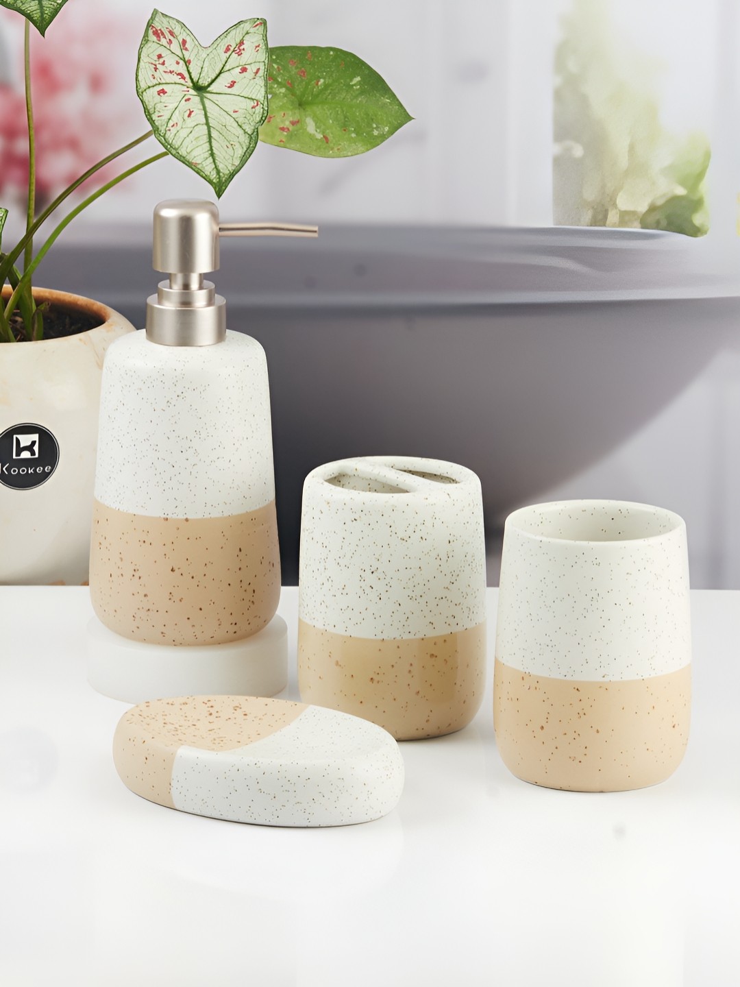 

Kookee Multicoloured 4 piece Abstract Ceramic Bath Accessories Set, Multi