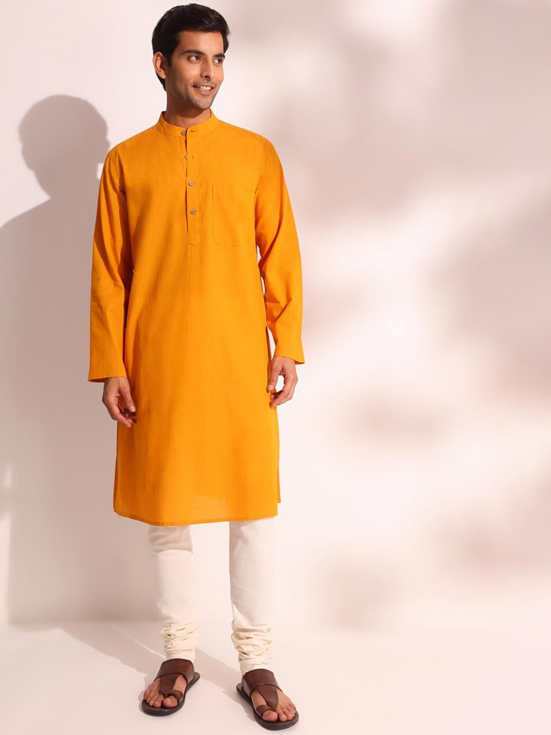 

Fabindia Mandarin Collar Cotton Straight Kurta, Mustard