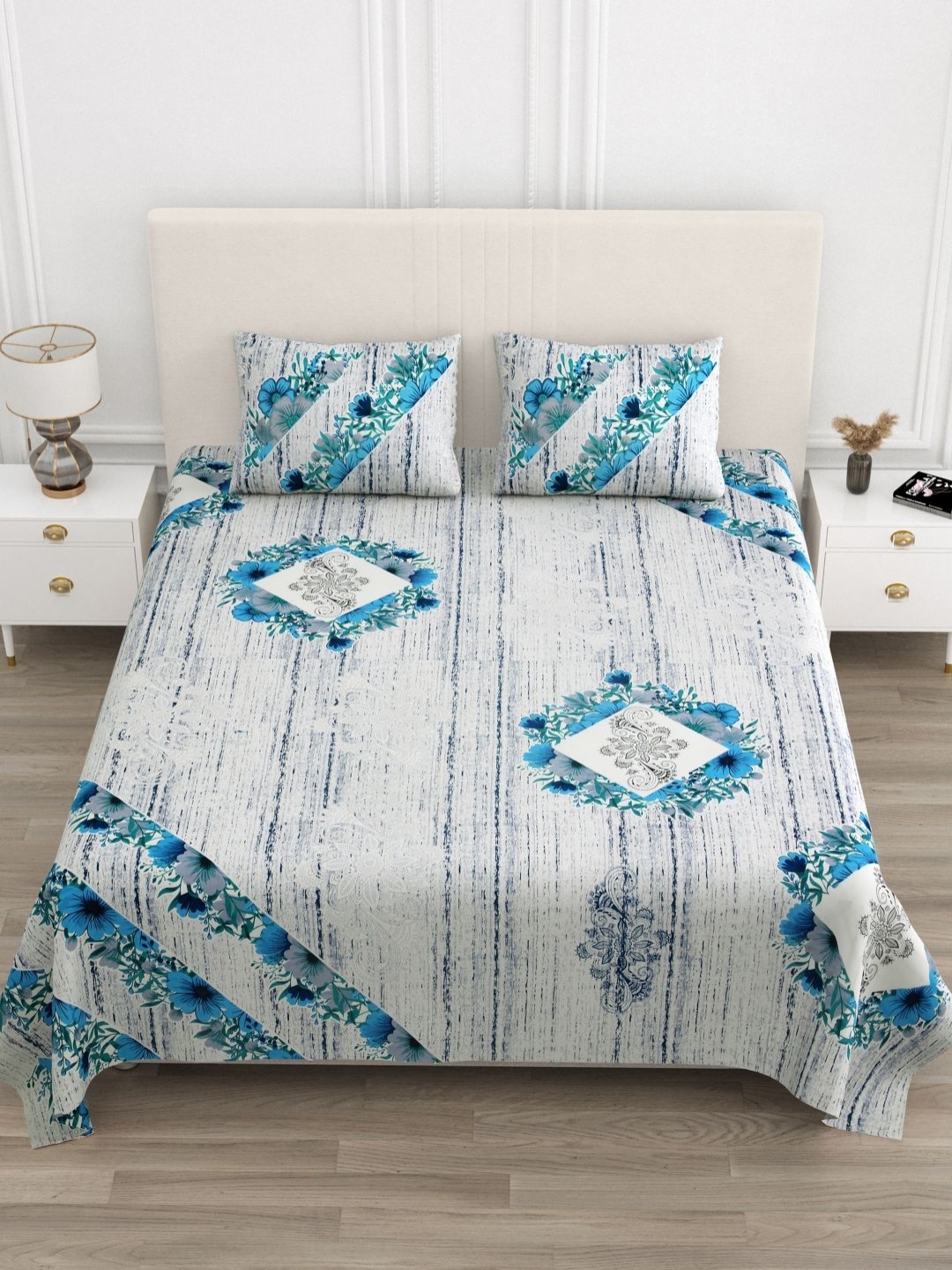 

DOLLIFI Blue Floral 300 TC King Bedsheet with 2 Pillow Covers