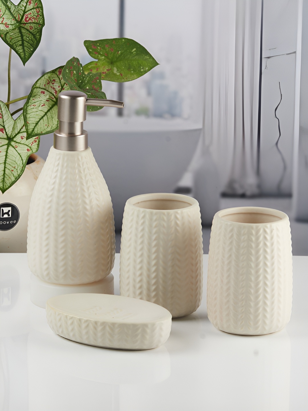 

Kookee Beige 4 piece Abstract Ceramic Bath Accessories Set