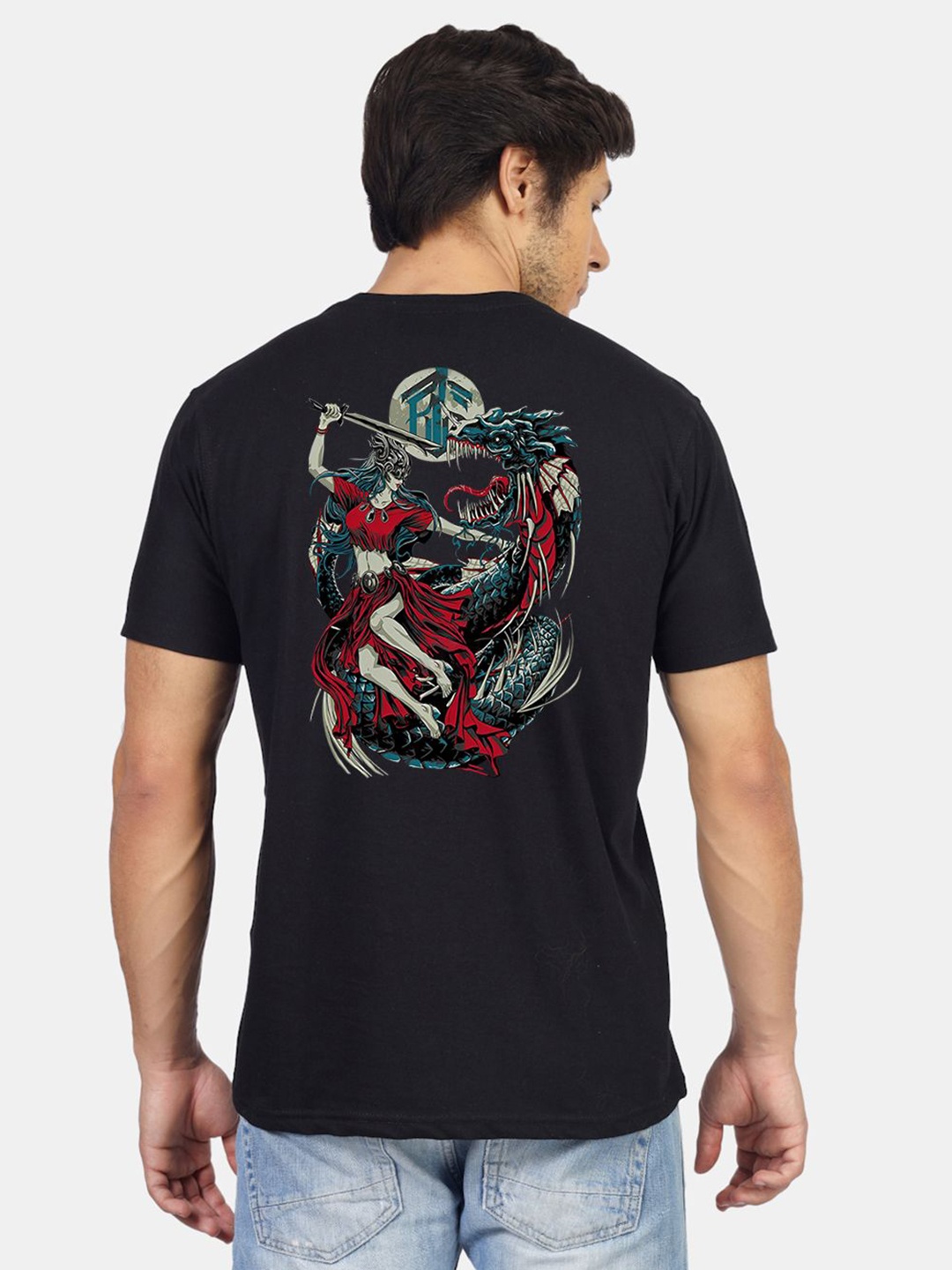 

Greylongg Men Printed Extended Sleeves Applique T-shirt, Black