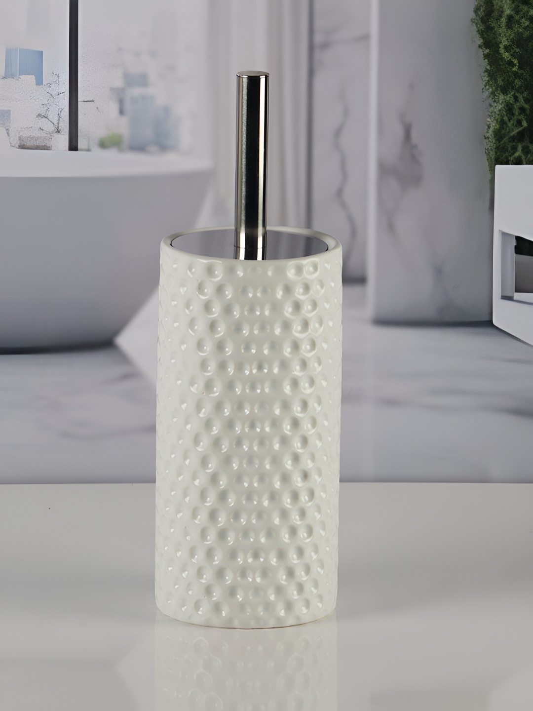 

Kookee White Abstract Ceramic Toilet Brush Holder