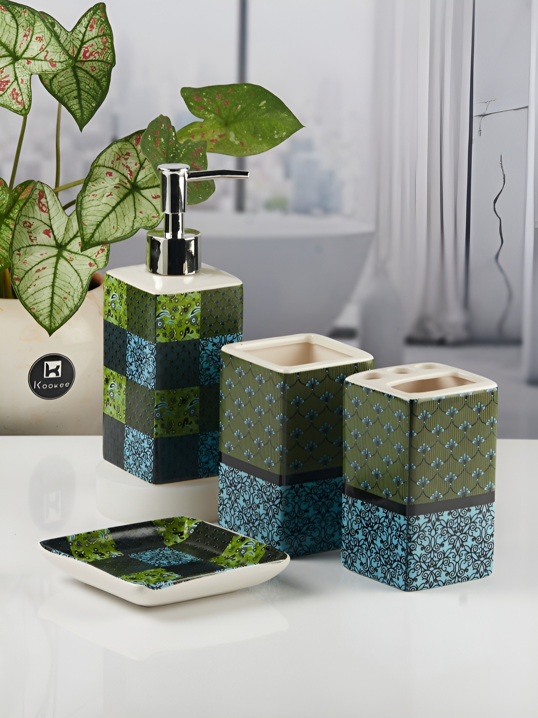 

Kookee Multicoloured 4 piece Abstract Ceramic Bath Accessories Set, Multi