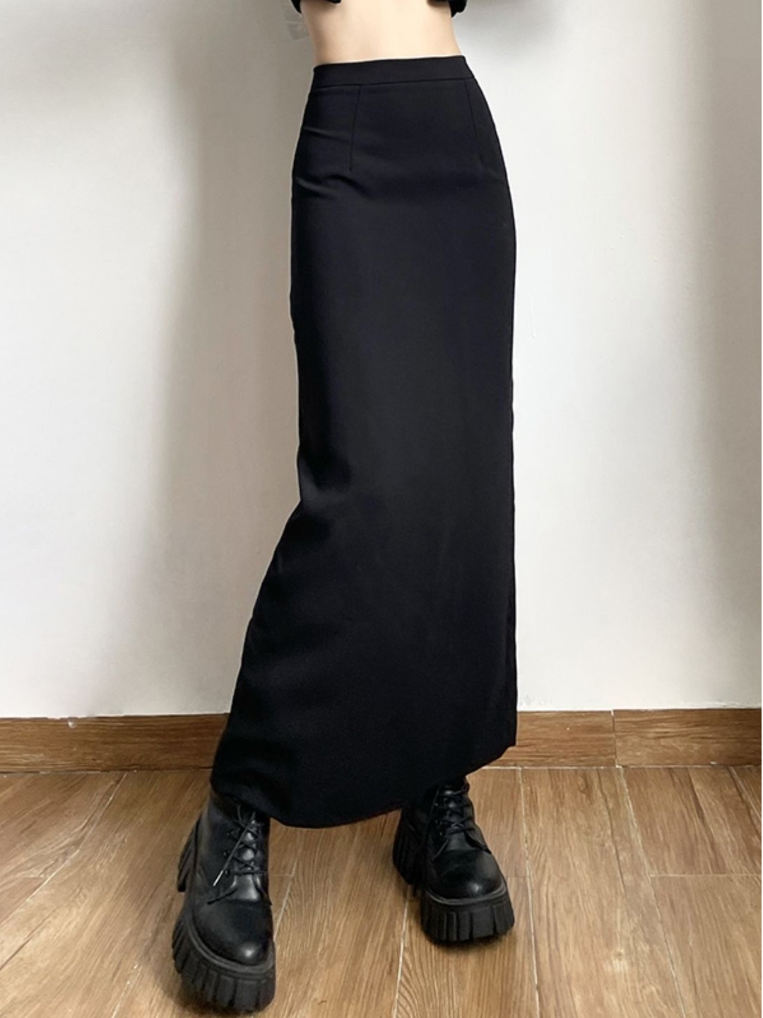 

KPOP Women Straight Maxi Skirt, Black