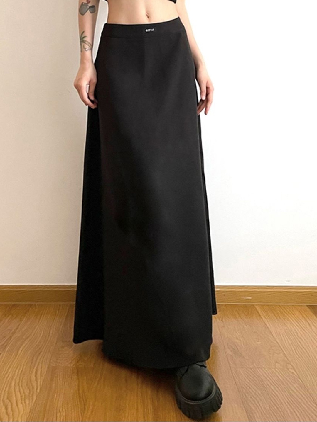 

KPOP Women Solid Flared Maxi Skirt, Black