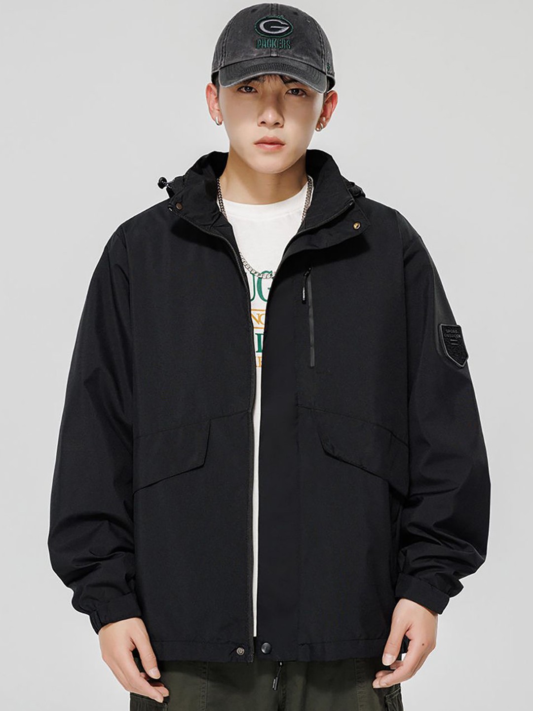 

StyleCast x Revolte Men Hooded Bomber Jacket, Black