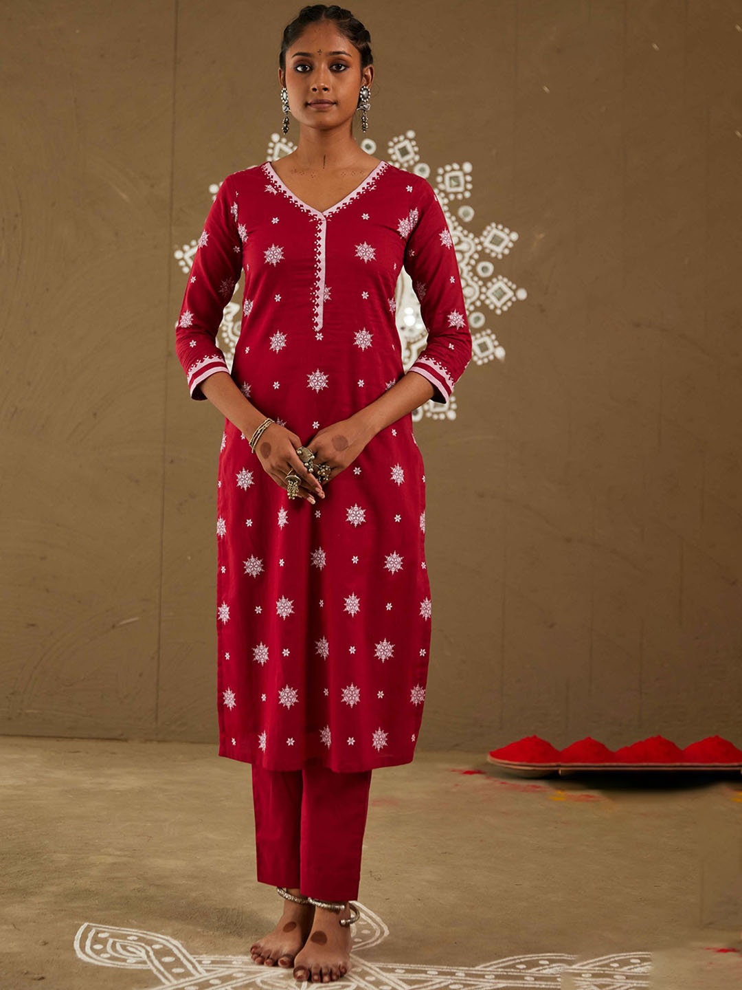

PINK CACTII Women Floral Printed Kurta, Red