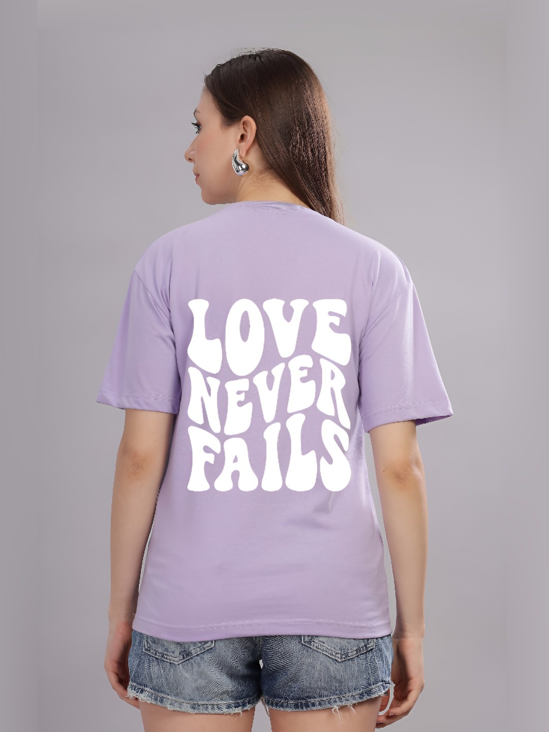 

FALTU.CO Women Printed Drop-Shoulder Sleeves Pure Cotton T-shirt, Lavender