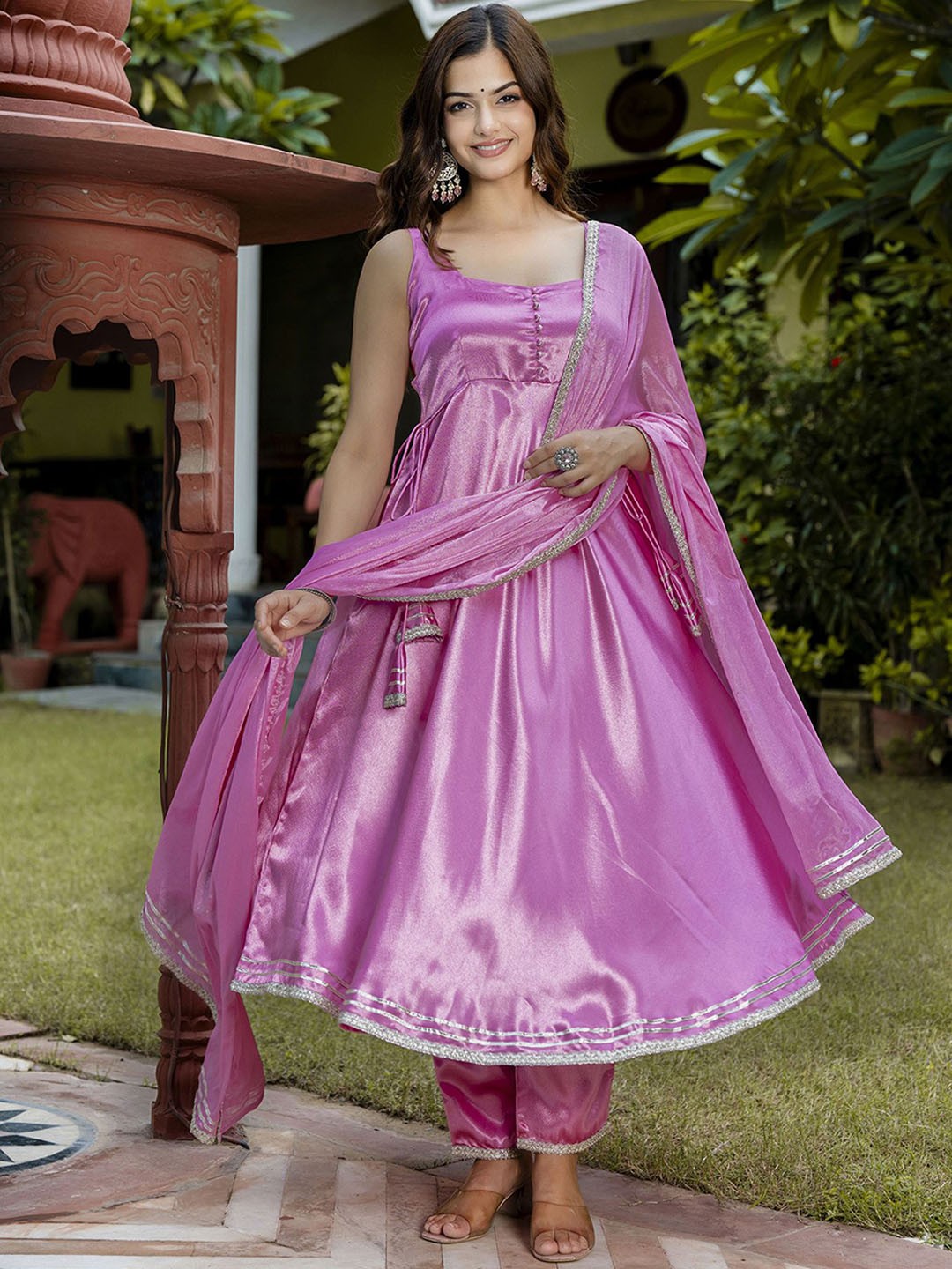 

Anouk Women Empire Gotta Patti Kurta with Trousers & With Dupatta, Pink