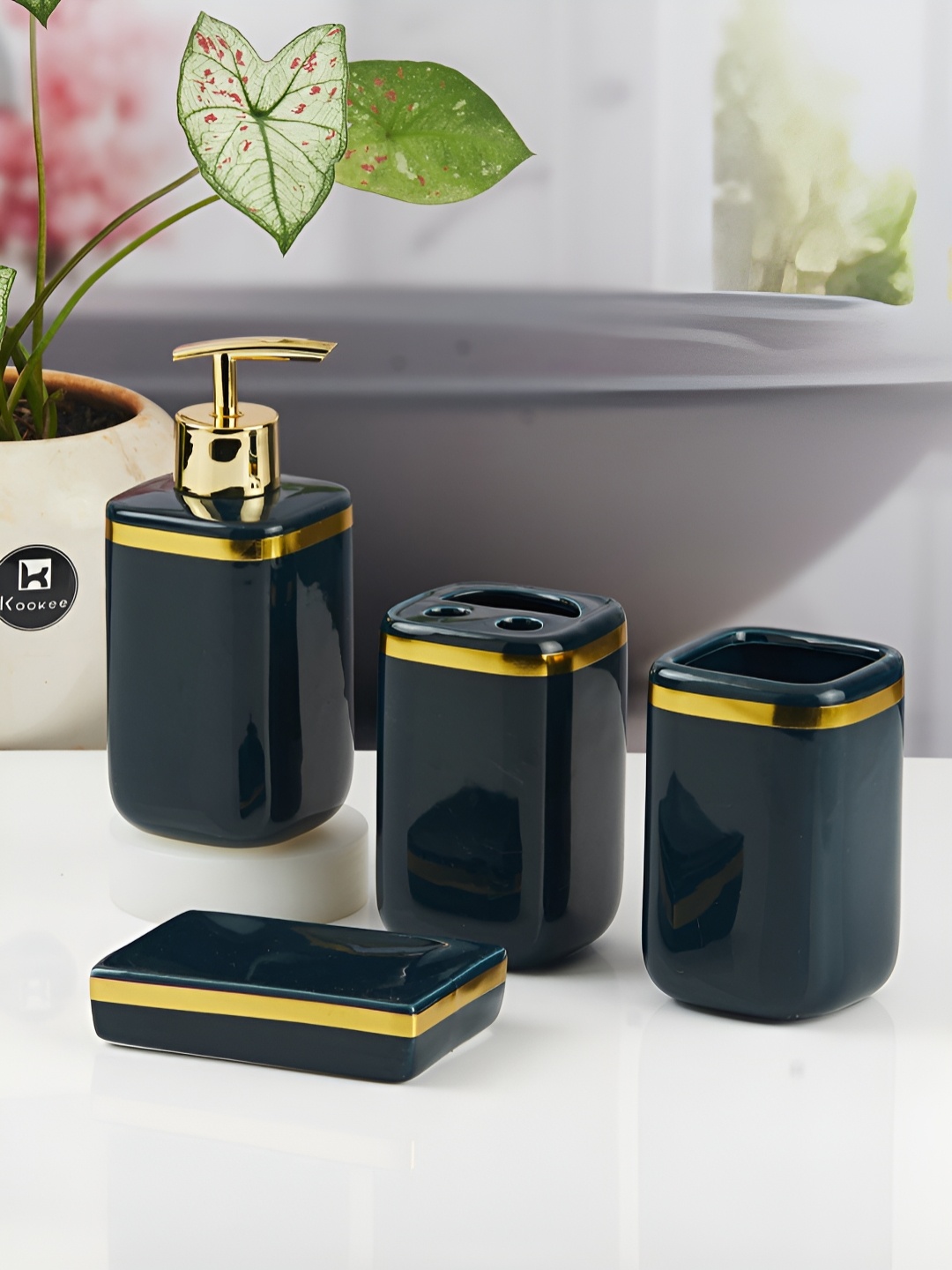

Kookee Multicoloured 4 piece Abstract Ceramic Bath Accessories Set, Multi