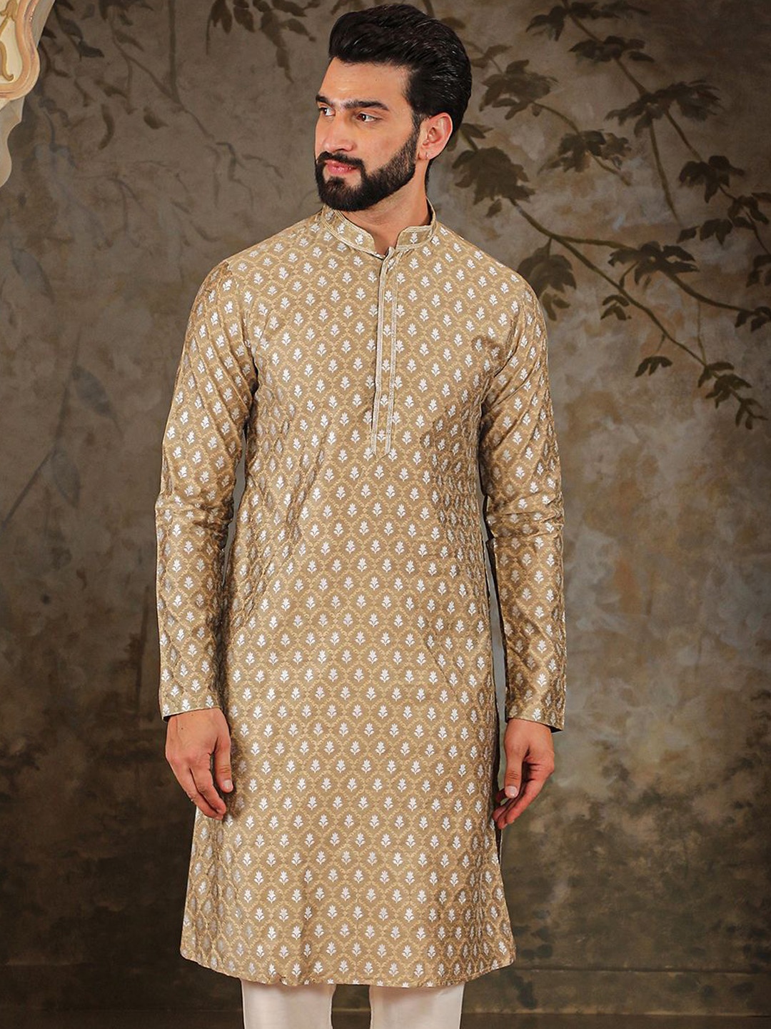 

HOUSE OF DEYANN Men Jacquard Kurta, Yellow