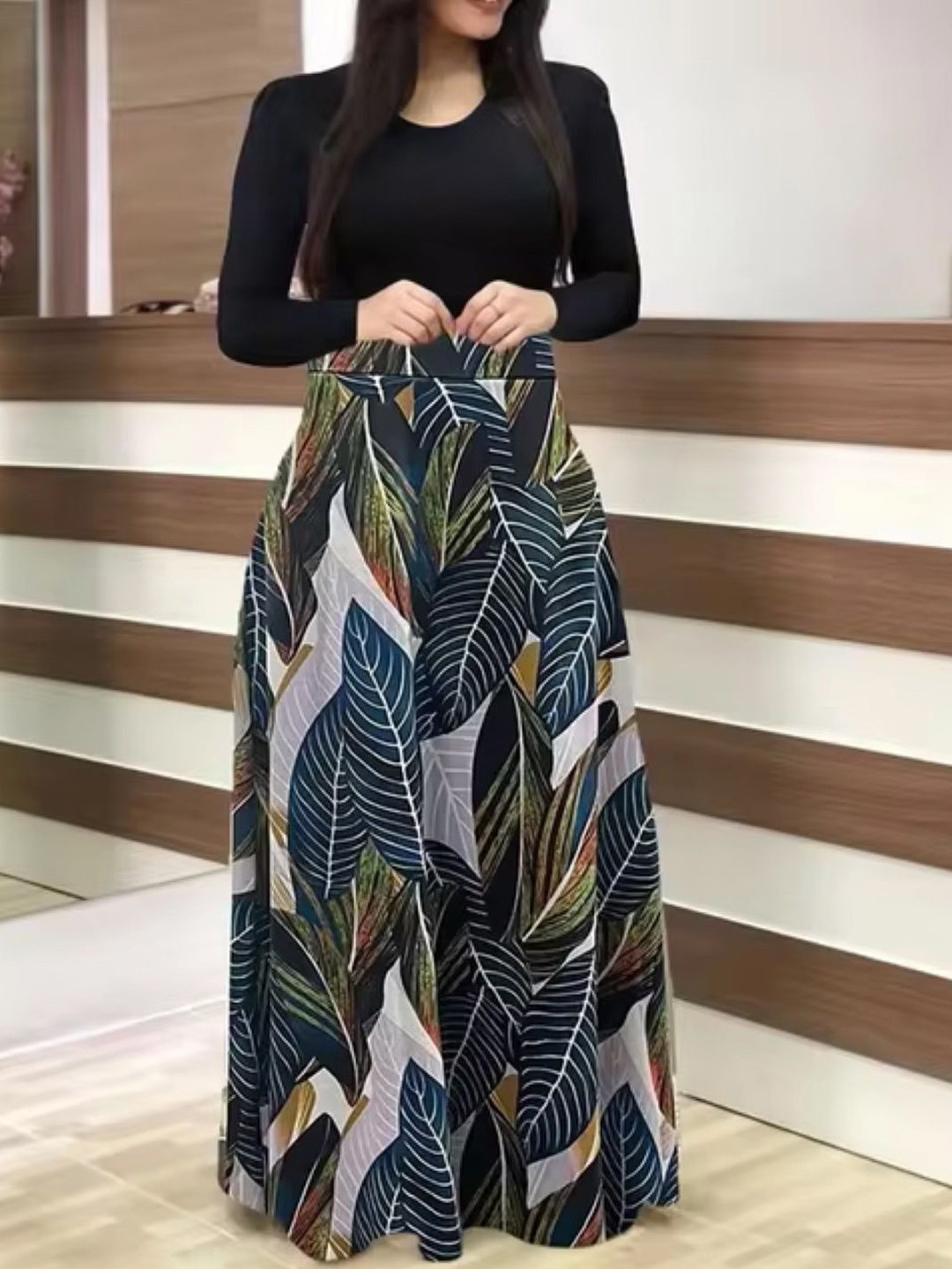 

KPOP Women Printed A-Line Maxi Skirt, Green