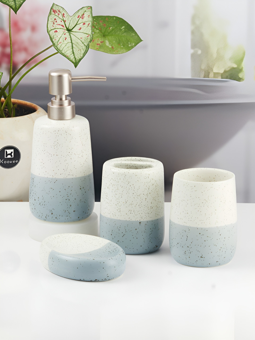 

Kookee Multicoloured 4 piece Abstract Ceramic Bath Accessories Set, Multi