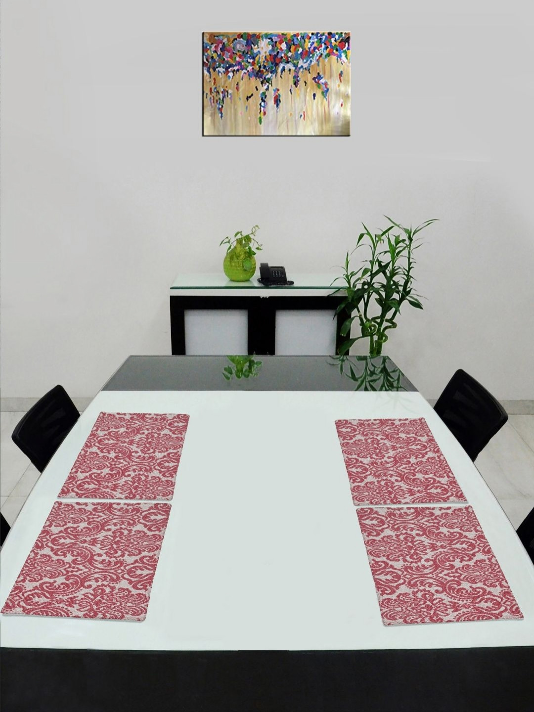 

Saral Home Maroon and Pink 4 Pieces Floral Printed Cotton Table Placemats