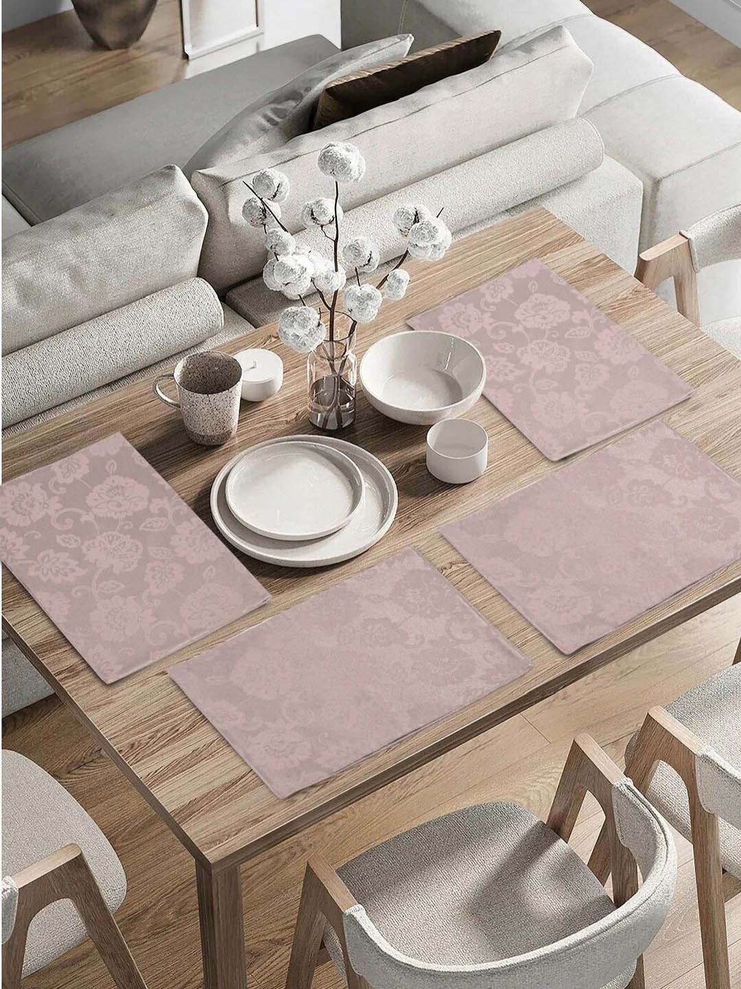 

Saral Home Beige 4 Pieces Floral Cotton Rectangle Table Placemats