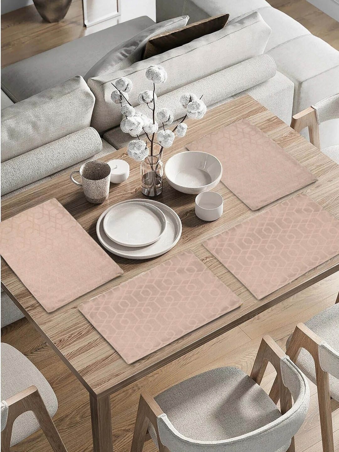 

Saral Home Beige 4 Pieces Geometric Cotton Rectangle Table Placemats