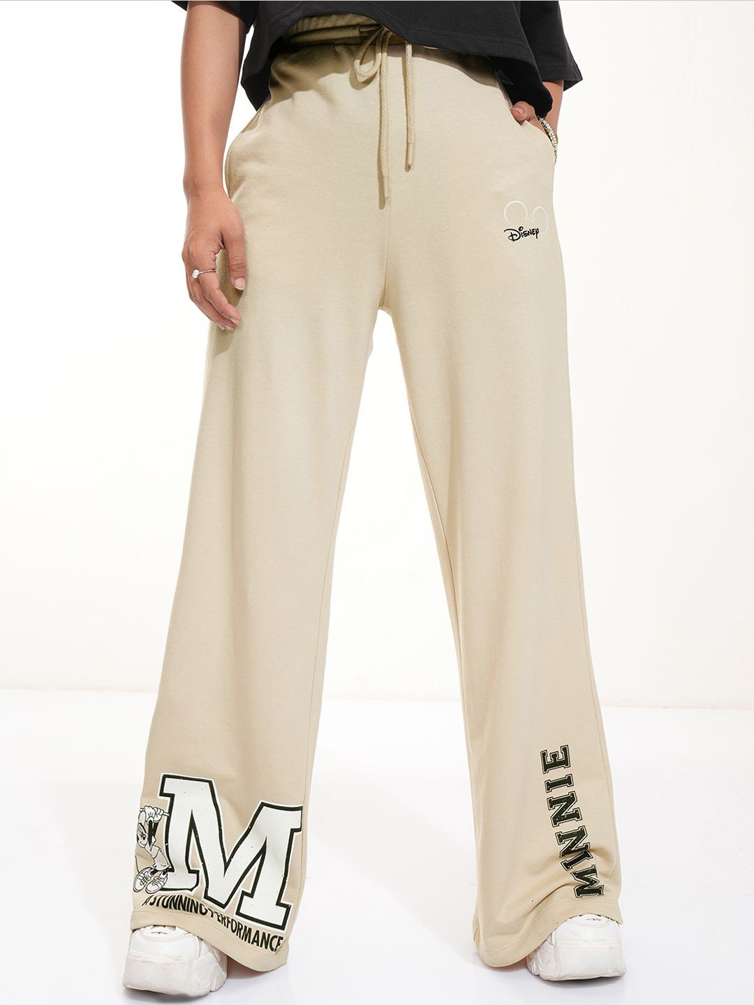 

Street By Tokyo Talkies Women Disney Minnie Mouse Varsity Printed Trackpants, Beige