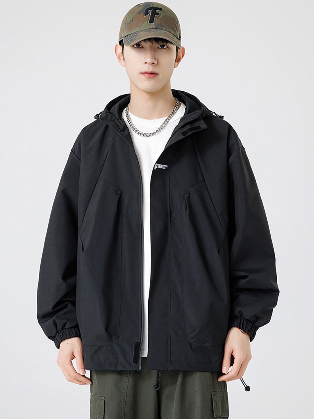 

StyleCast x Revolte Men Hooded Windcheater Open Front Jacket, Black