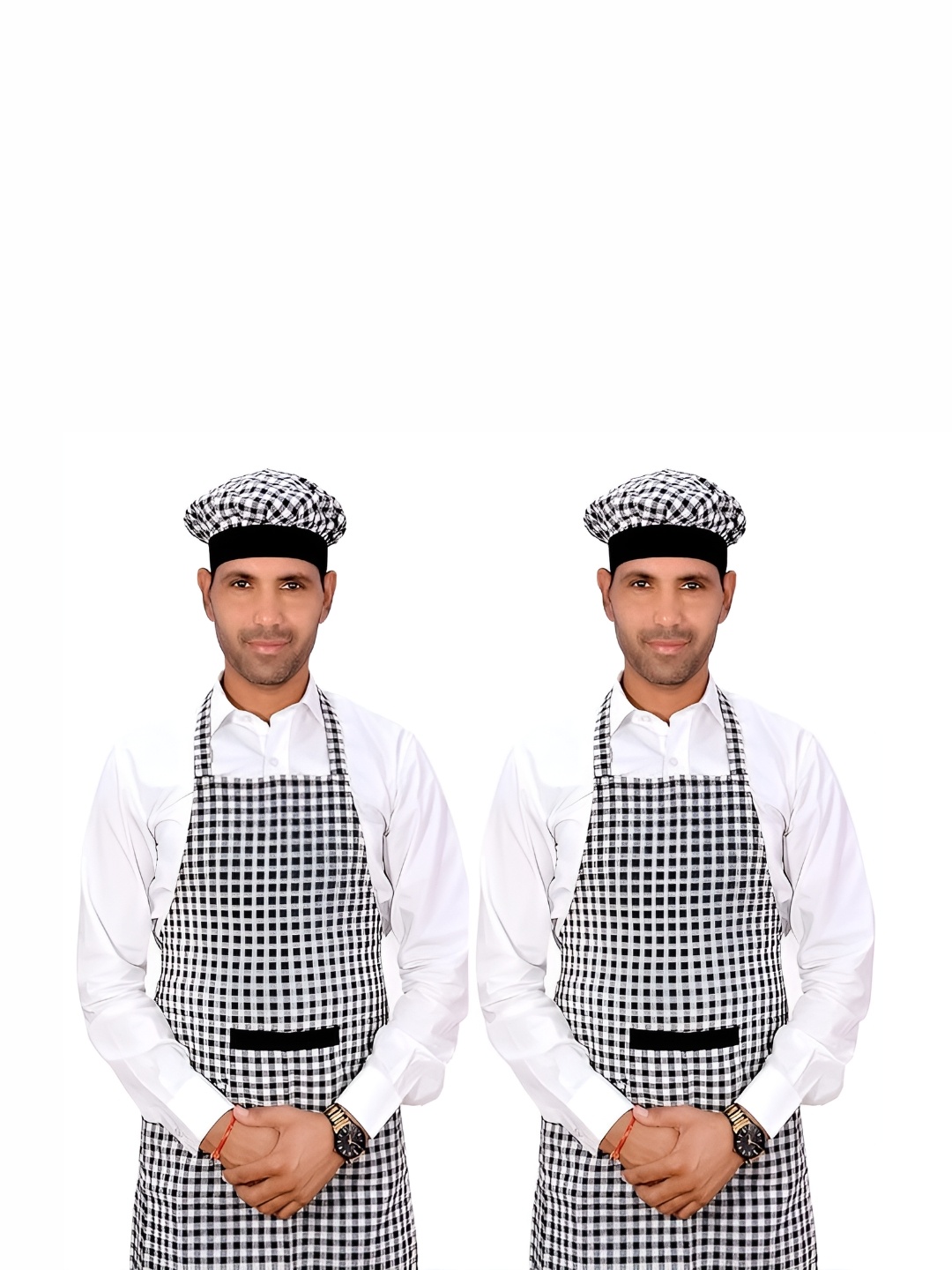 

SWITCHON 2Pcs Black & White Checked Cotton Aprons With Cap