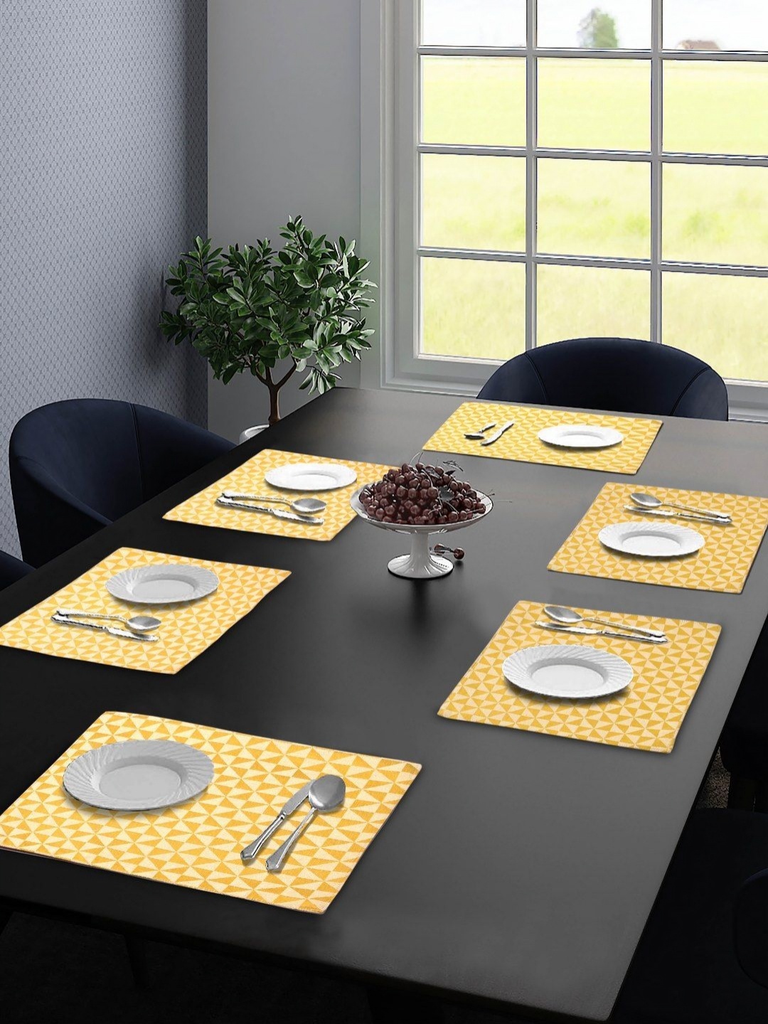 

Saral Home Yellow & Beige 6 Pieces Geometric Cotton Rectangle Table Placemats