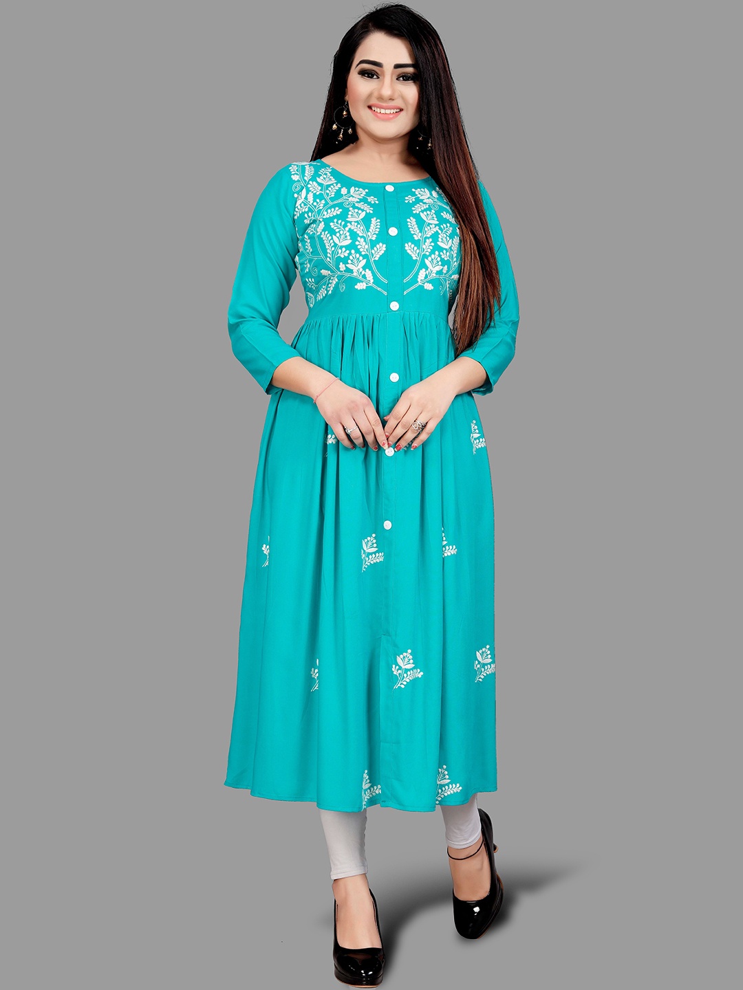 

FANTASY FAB Floral Embroidered Thread Work Anarkali Kurta, Blue