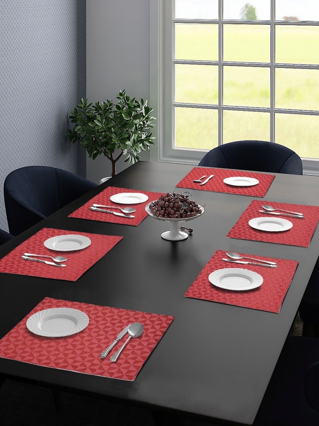 

Saral Home Red 6 Pieces Geometric Cotton Rectangle Table Placemats, Rust