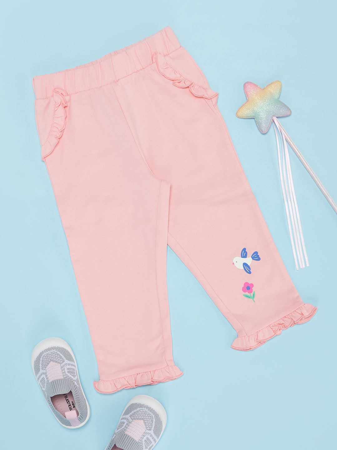 

Pantaloons Infant Girls Printed Pure Cotton Track Pants, Pink