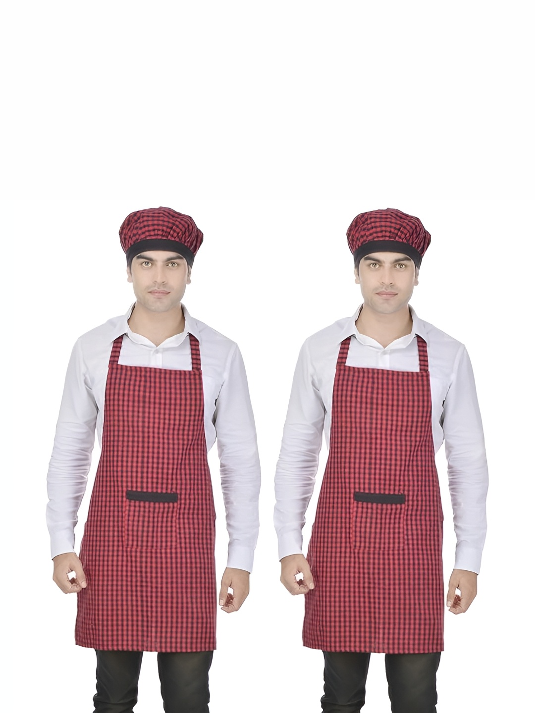 

SWITCHON 2Pcs Red & Black Checked Cotton Aprons, Maroon