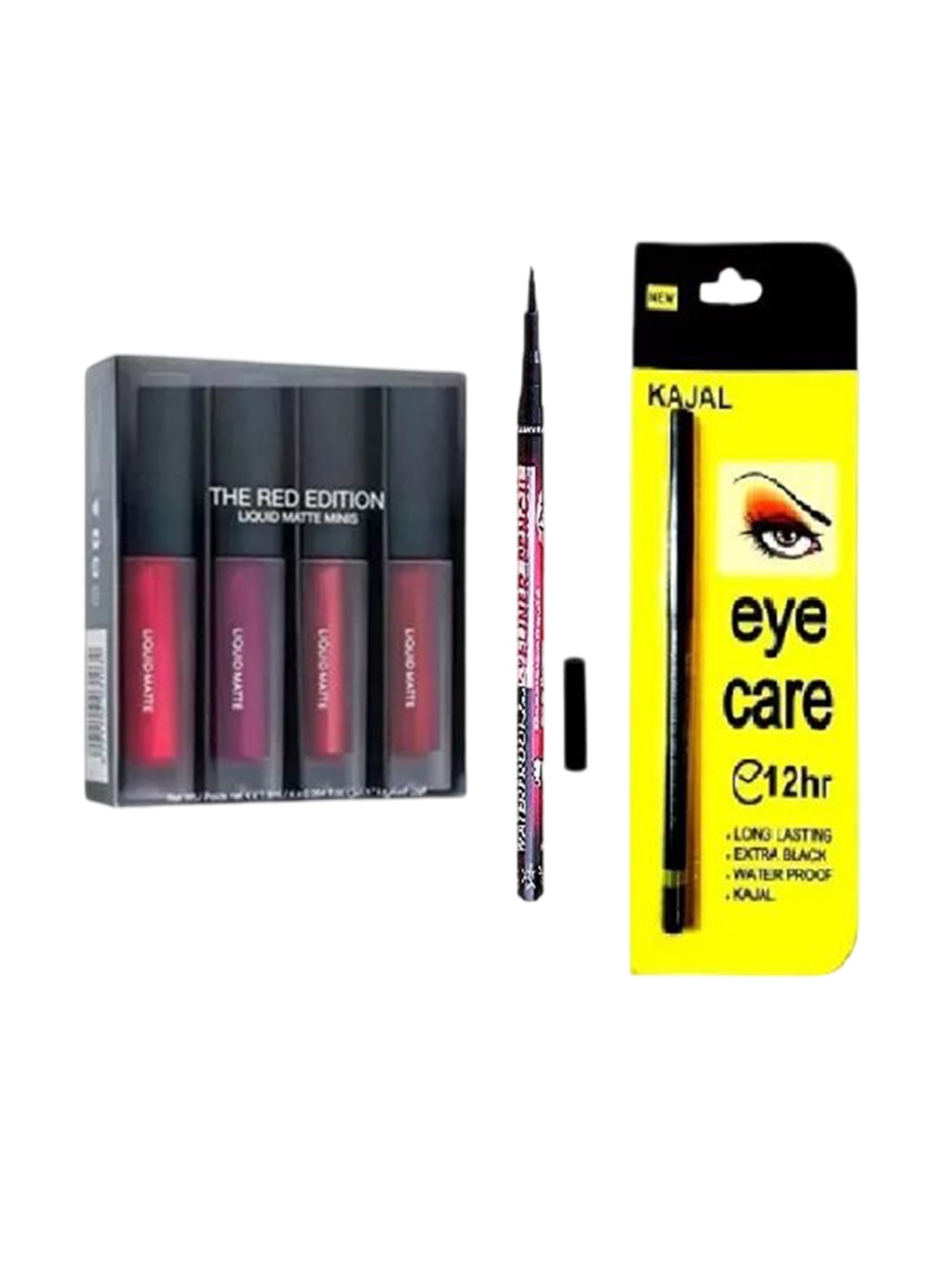 

YELGO Set Of 3 4 Liquid Lipstick- Kajal & Eyeliner Makeup Combo, Multi