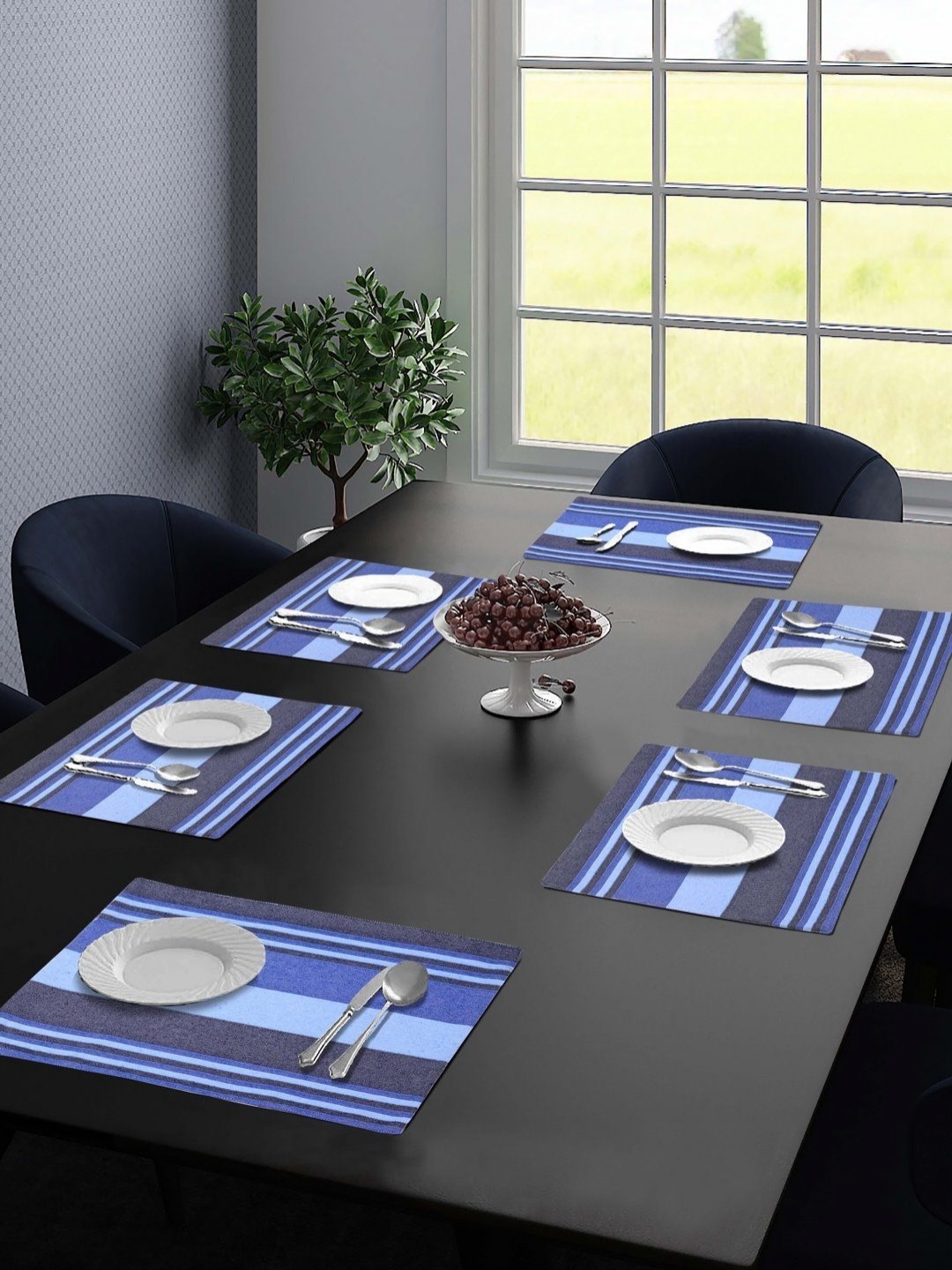 

Saral Home Blue 6 Pieces Striped Cotton Rectangle Table Placemats