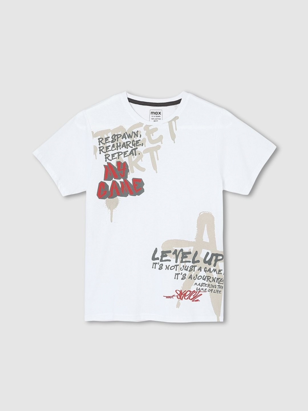

max Boys Typography Printed Applique T-shirt, White