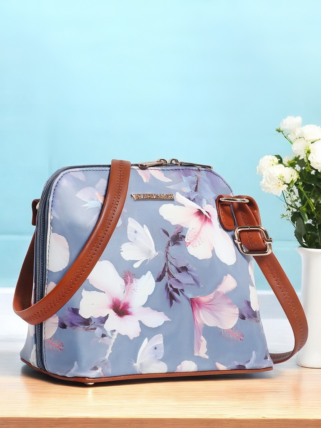 

WOMEN MARKS Women Floral Printed Sling Bag, Grey