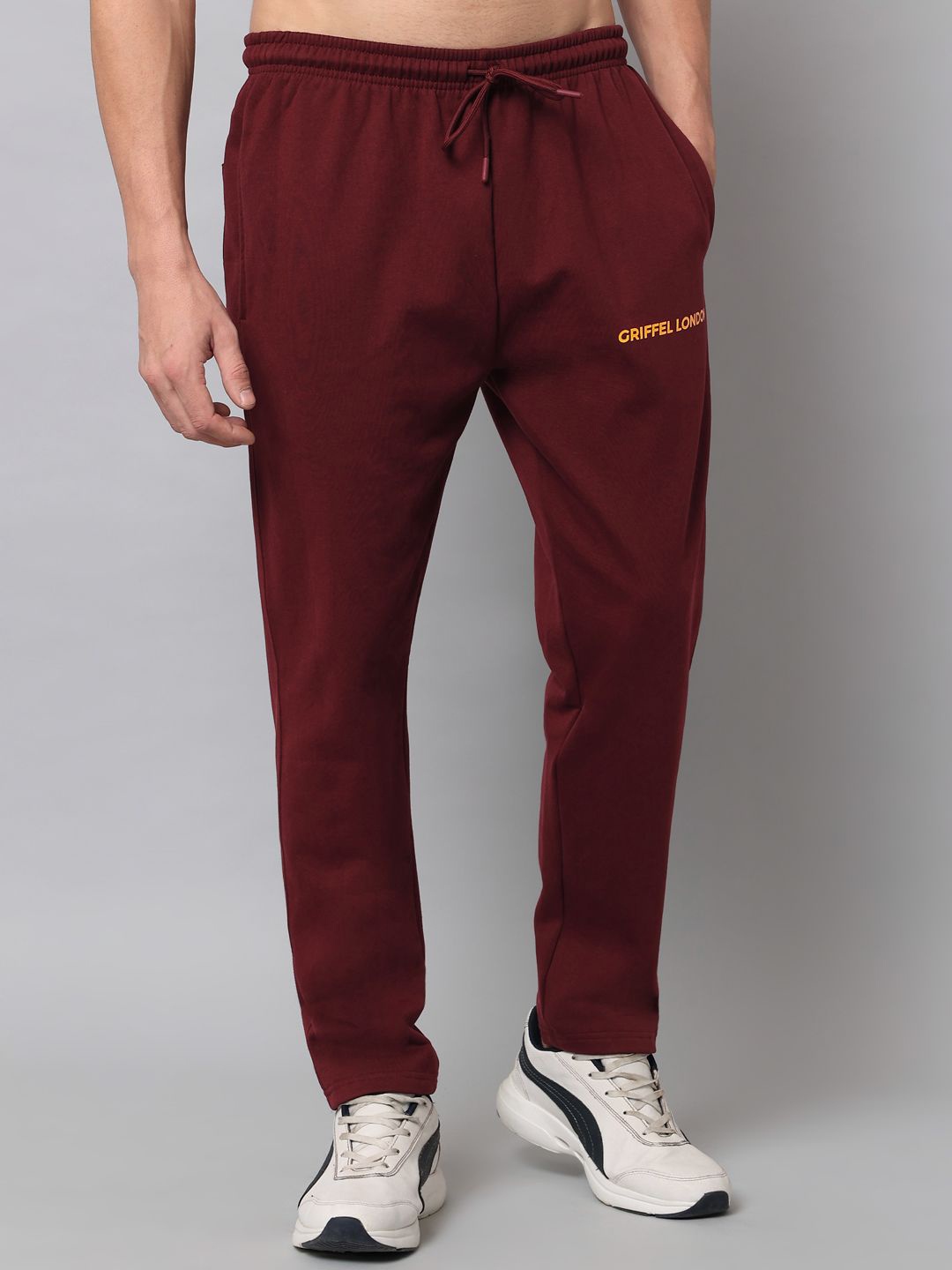 

GRIFFEL Men Mid-Rise Track Pants, Maroon
