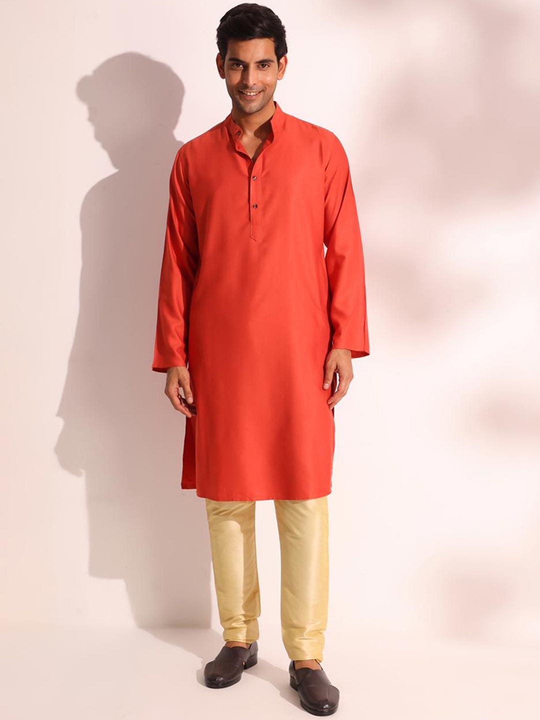 

Fabindia Slim Fit Band Collar Straight Kurta, Orange