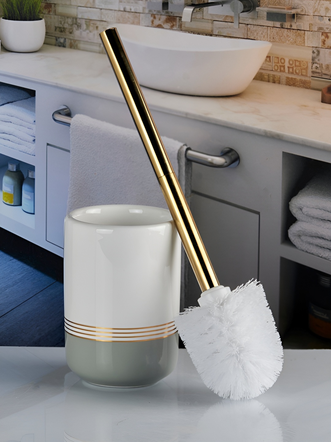 

Kookee Multicoloured Abstract Ceramic Toilet Brush Holder, Multi